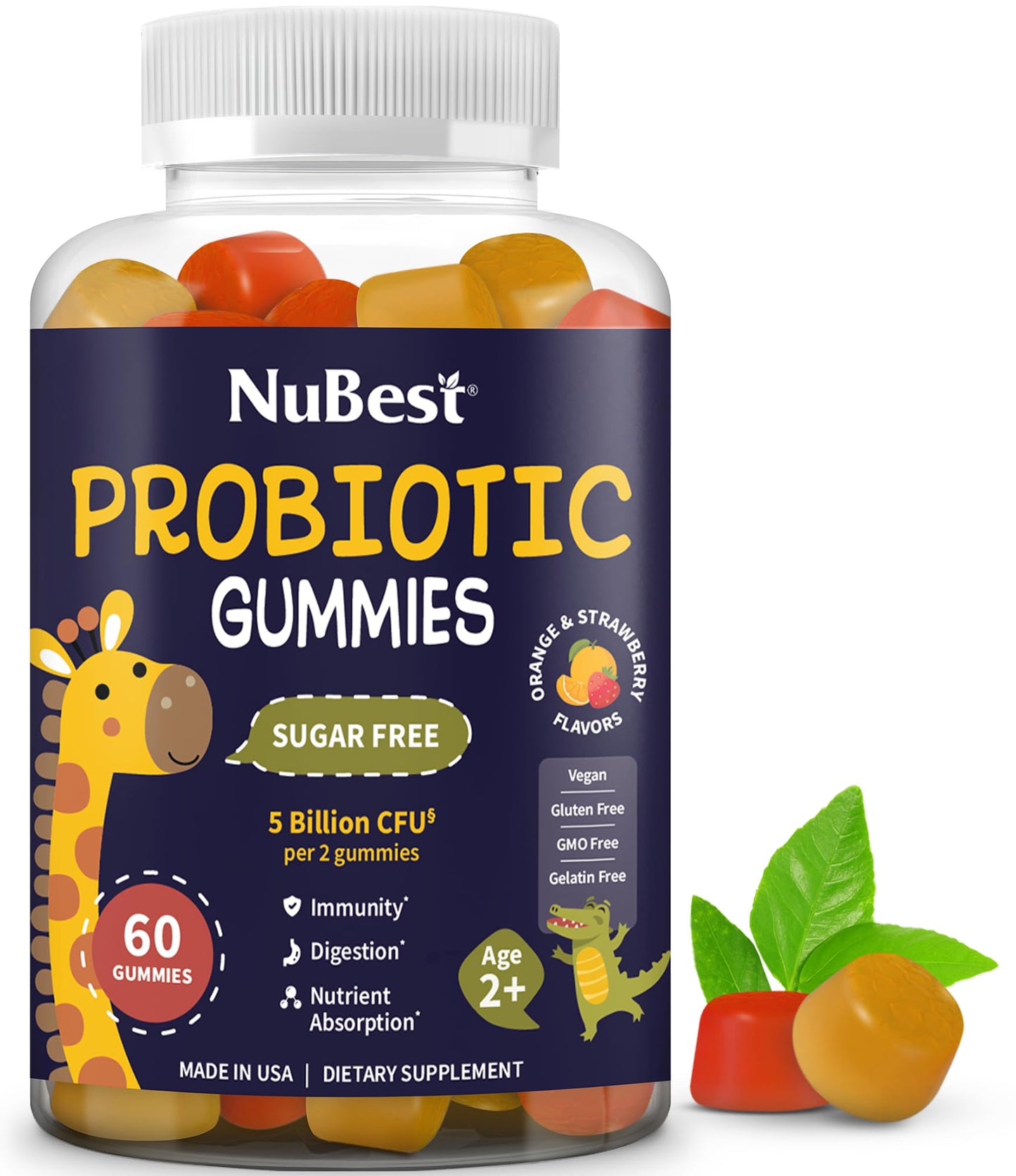 NuBest Daily Probiotic Gummies for Kids & Teens with 5 Billion CFUs | Supports Immune, Gut, and Digestive Health | No Added Sugar | Yummy Strawberry - dailyvitalstore