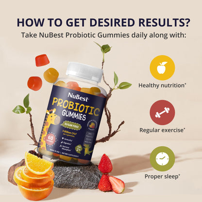 NuBest Daily Probiotic Gummies for Kids & Teens with 5 Billion CFUs | Supports Immune, Gut, and Digestive Health | No Added Sugar | Yummy Strawberry - dailyvitalstore