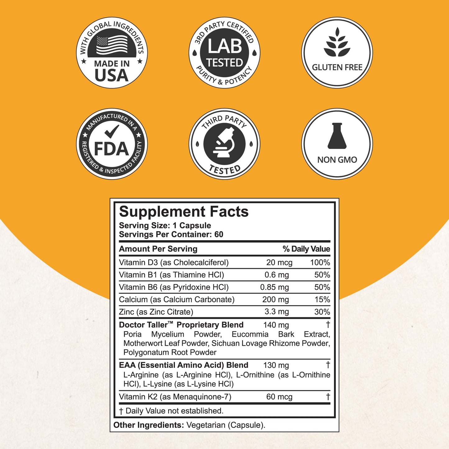 NuBest Doctor Taller - Bone Strength Supports, Enhance Immune System - Keto with Calcium, Vitamin D3, Vitamin K2, Amino Acids & Herbs for Children (8+) - 60 Vegan Capsules | 1 Month Supply - dailyvitalstore