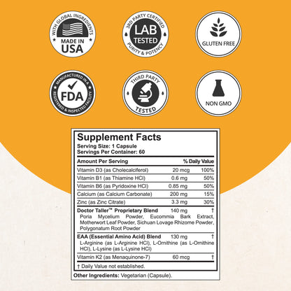 NuBest Doctor Taller - Bone Strength Supports, Enhance Immune System - Keto with Calcium, Vitamin D3, Vitamin K2, Amino Acids & Herbs for Children (8+) - 60 Vegan Capsules | 1 Month Supply - dailyvitalstore