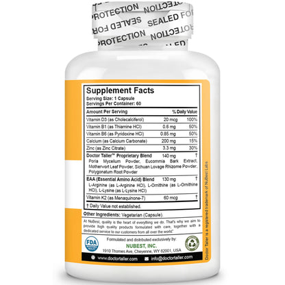 NuBest Doctor Taller - Bone Strength Supports, Enhance Immune System - Keto with Calcium, Vitamin D3, Vitamin K2, Amino Acids & Herbs for Children (8+) - 60 Vegan Capsules | 1 Month Supply - dailyvitalstore