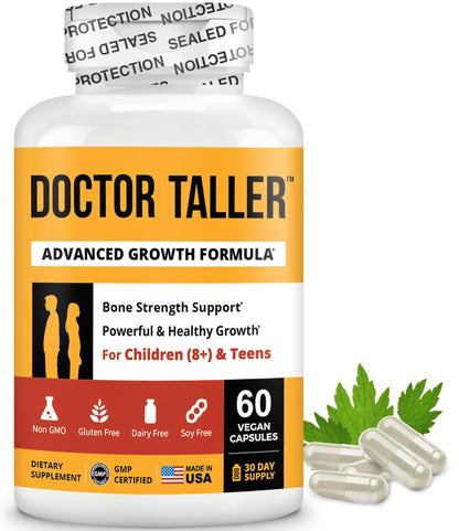 NuBest Doctor Taller - Bone Strength Supports, Enhance Immune System - Keto with Calcium, Vitamin D3, Vitamin K2, Amino Acids & Herbs for Children (8+) - 60 Vegan Capsules | 1 Month Supply - dailyvitalstore