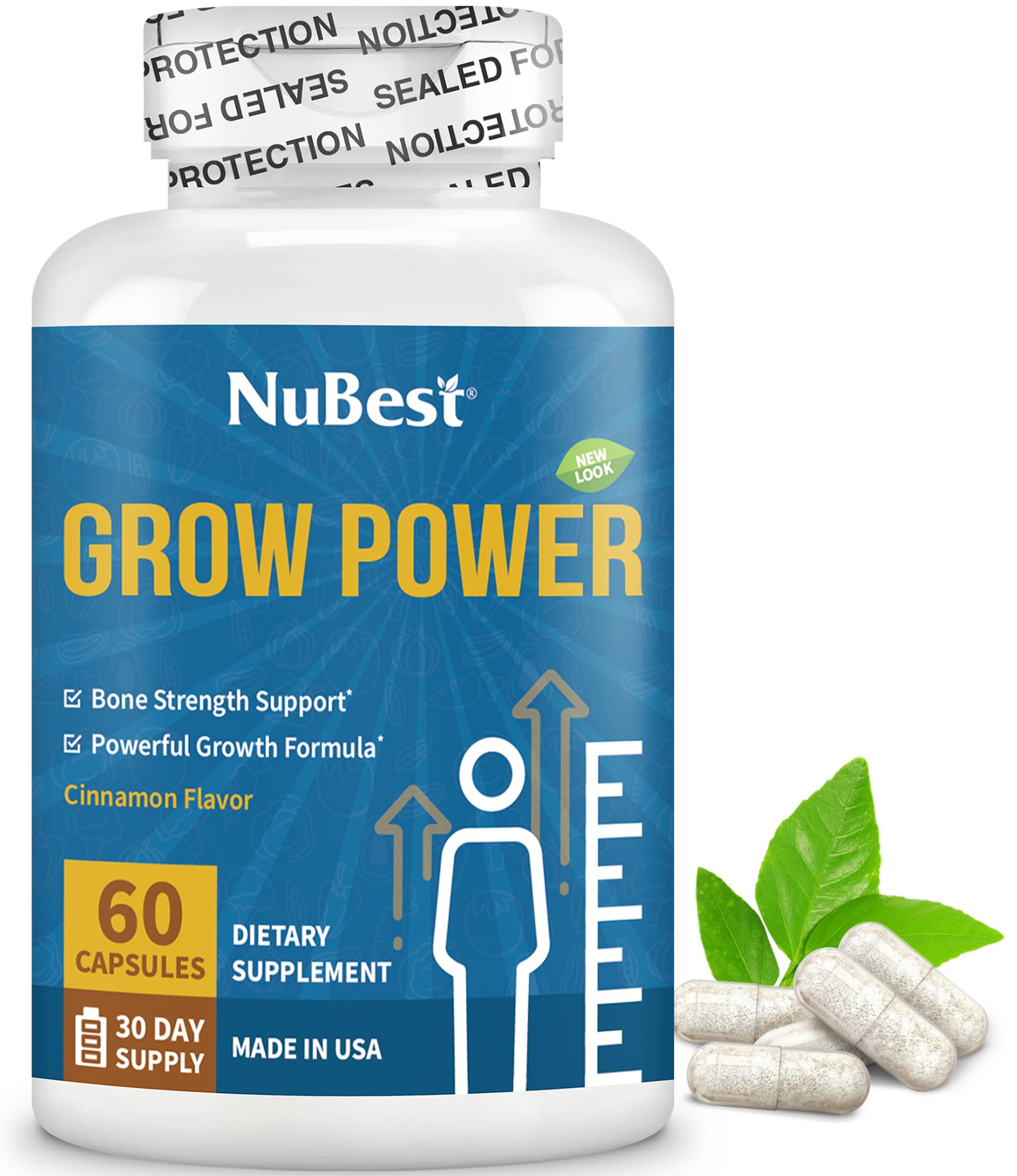 NuBest Grow Power - Calcium Supplement, Magnesium Supplement with Vitamin D3, B6, Zinc, Phosphorus and Multivitamin for Strong Bones, Overall Health for Age 10+ | 60 Capsules | 1 Month Supply - dailyvitalstore