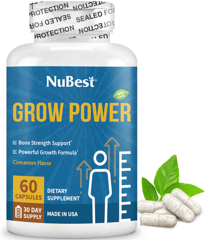 NuBest Grow Power - Calcium Supplement, Magnesium Supplement with Vitamin D3, B6, Zinc, Phosphorus and Multivitamin for Strong Bones, Overall Health for Age 10+ | 60 Capsules | 1 Month Supply - dailyvitalstore
