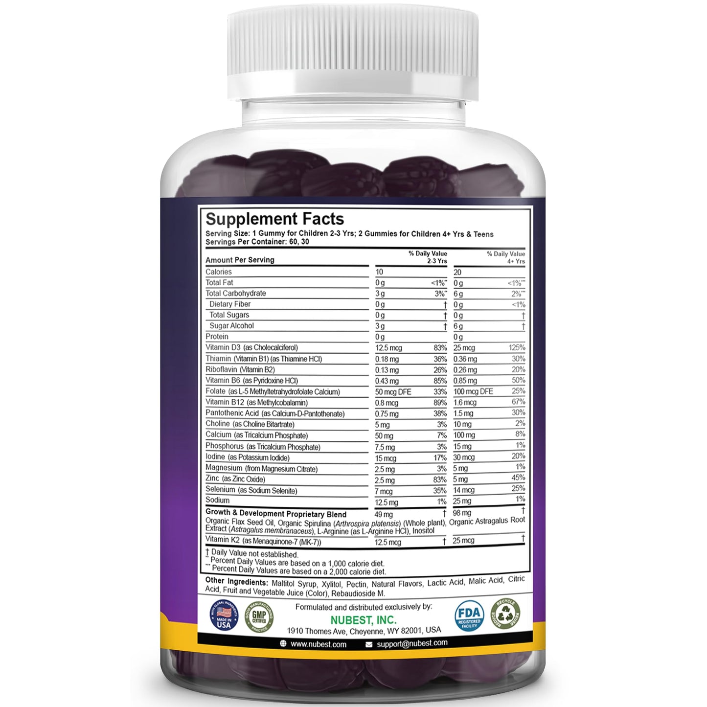 NuBest Tall Gummies for Kids Age 2+ & Teens | Bone Strength, Immunity, Digestive Health with Calcium, Vitamin D3, K2, B Complex, Magnesium, Zinc - dailyvitalstore