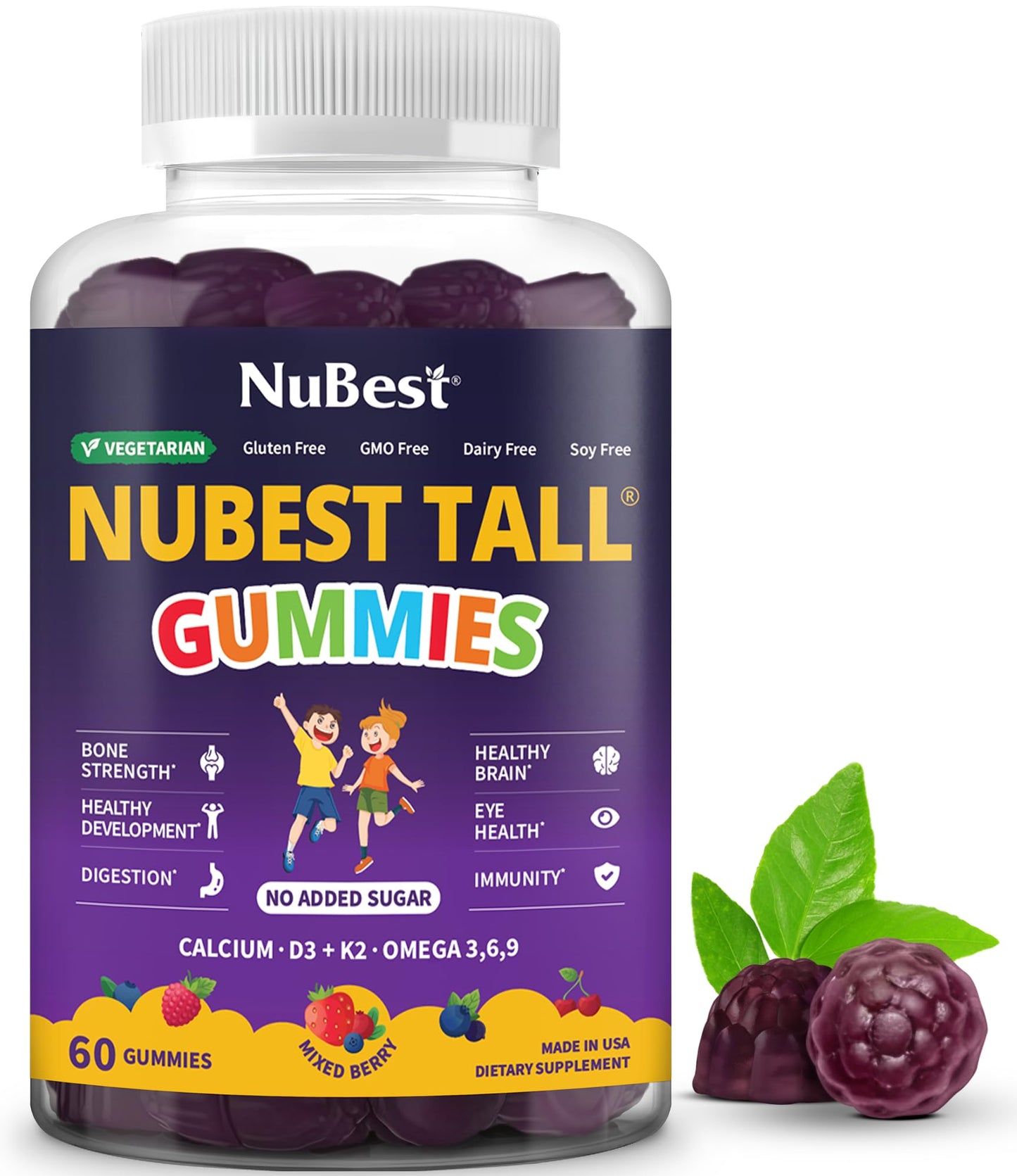 NuBest Tall Gummies for Kids Age 2+ & Teens | Bone Strength, Immunity, Digestive Health with Calcium, Vitamin D3, K2, B Complex, Magnesium, Zinc - dailyvitalstore