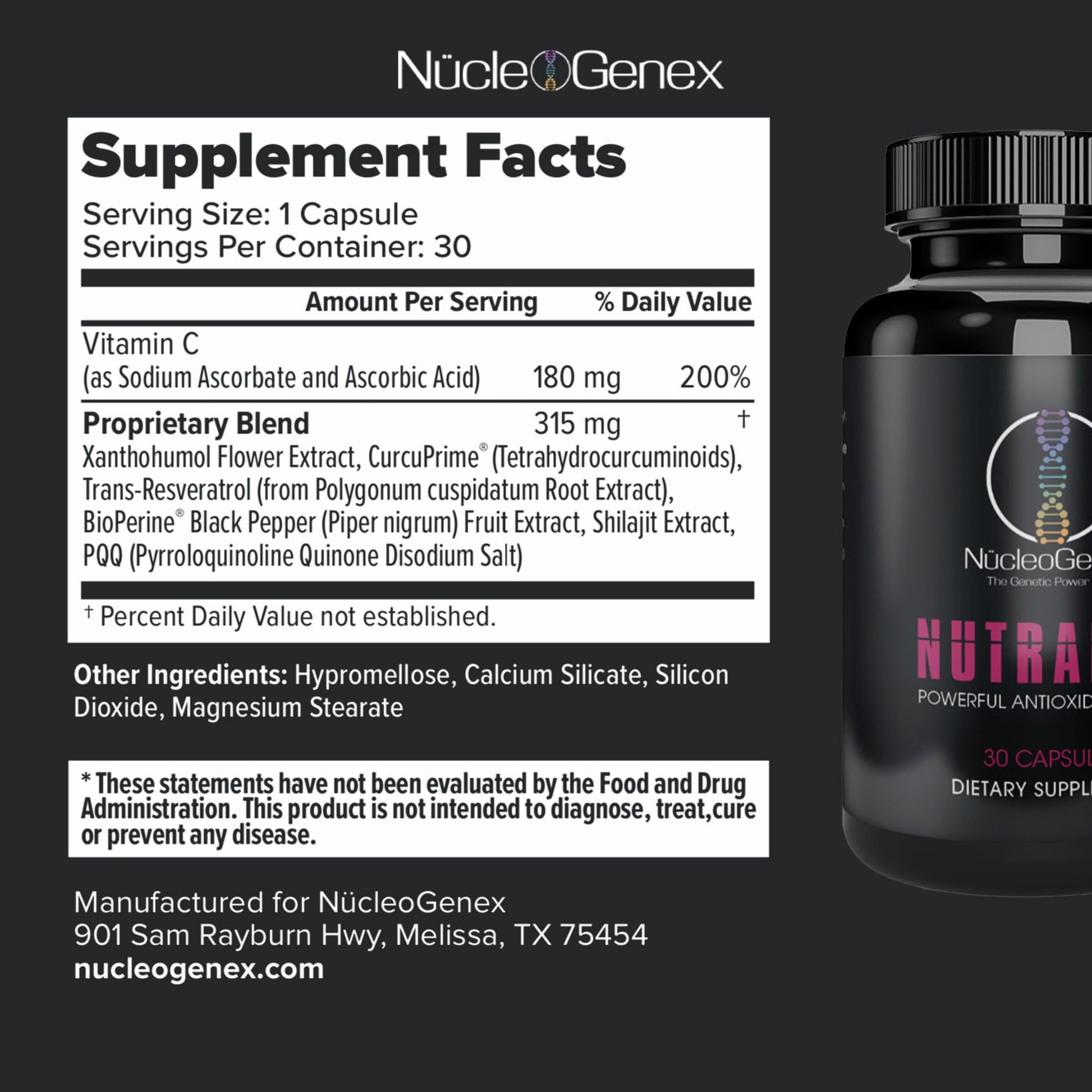 Nucleogenex - Nutralize - The Key to Supporting a Healthy Aging Process and Immune System - Potent Blend for Powerful Cell Protection - Xanthohumol, CurcuPrime, C-60 Complex, PureQQ - 30 Capsules - dailyvitalstore