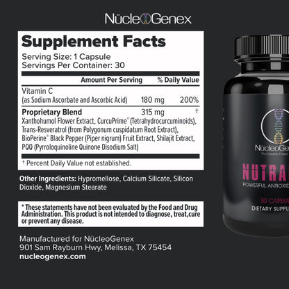 Nucleogenex - Nutralize - The Key to Supporting a Healthy Aging Process and Immune System - Potent Blend for Powerful Cell Protection - Xanthohumol, CurcuPrime, C-60 Complex, PureQQ - 30 Capsules - dailyvitalstore