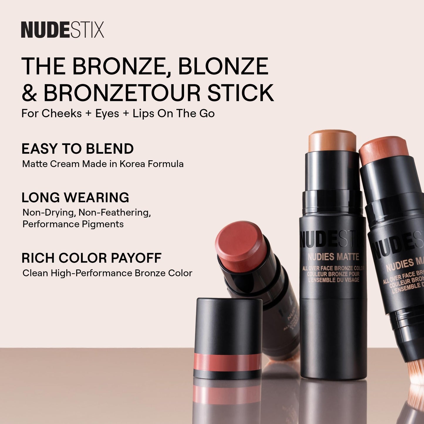 Nudestix Nudies Bronze All Over Matte Bronzing Stick – 3-in-1 Cream Bronzer for Cheeks, Eyes & Lips with Built-In Brush | Natural Contour & Sun-Kissed Glow | Bondi Bae - dailyvitalstore