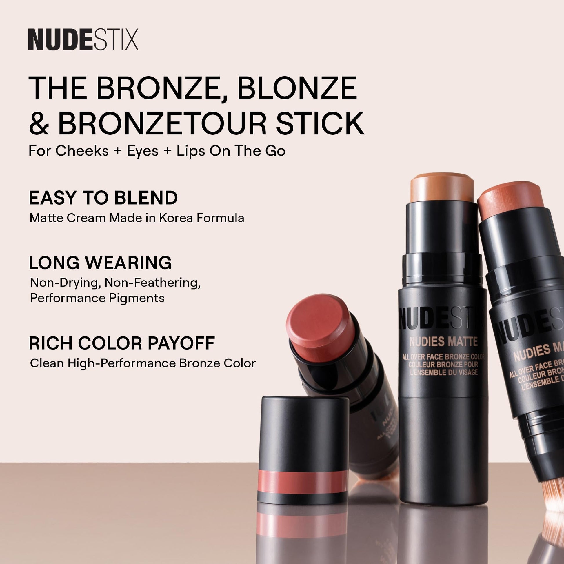 Nudestix Nudies Bronze All Over Matte Bronzing Stick – 3-in-1 Cream Bronzer for Cheeks, Eyes & Lips with Built-In Brush | Natural Contour & Sun-Kissed Glow | Bondi Bae - dailyvitalstore