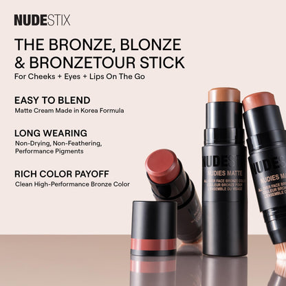 Nudestix Nudies Bronze All Over Matte Bronzing Stick – 3-in-1 Cream Bronzer for Cheeks, Eyes & Lips with Built-In Brush | Natural Contour & Sun-Kissed Glow | Bondi Bae - dailyvitalstore