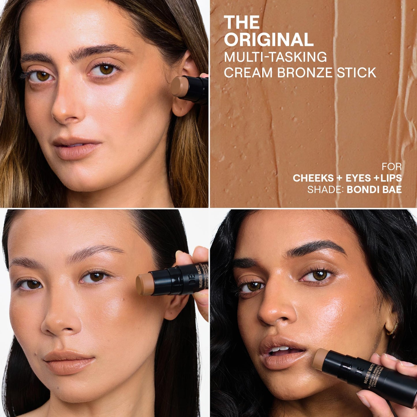 Nudestix Nudies Bronze All Over Matte Bronzing Stick – 3-in-1 Cream Bronzer for Cheeks, Eyes & Lips with Built-In Brush | Natural Contour & Sun-Kissed Glow | Bondi Bae - dailyvitalstore