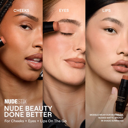 Nudestix Nudies Bronze All Over Matte Bronzing Stick – 3-in-1 Cream Bronzer for Cheeks, Eyes & Lips with Built-In Brush | Natural Contour & Sun-Kissed Glow | Bondi Bae - dailyvitalstore