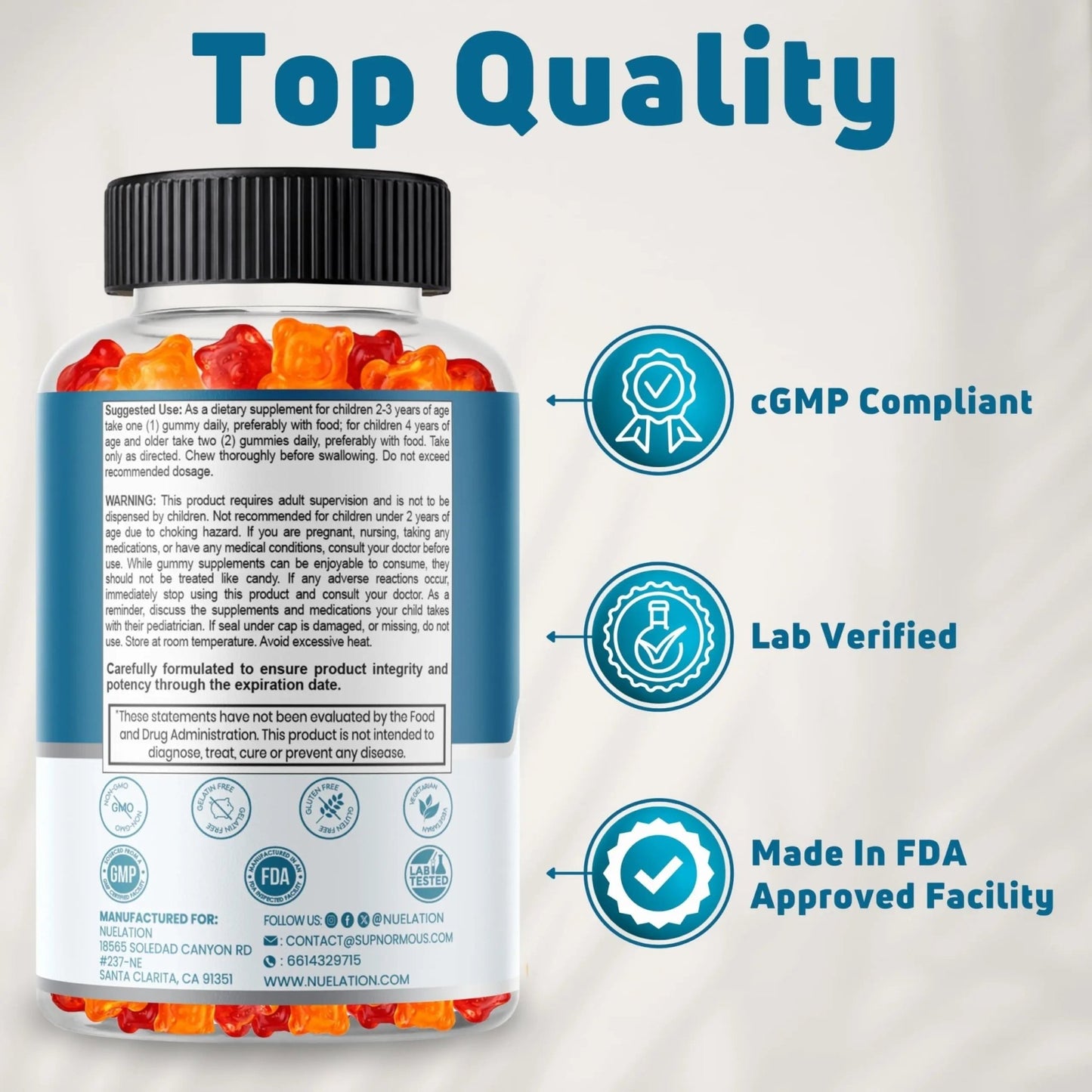 NUELATION Kids Multivitamin Gummies, 30-60 Day Supply with 14 Essential Kids Vitamins & Minerals. Toddler Vitamins for Overall Wellness. Non-GMO, Gelatin-Free, - dailyvitalstore