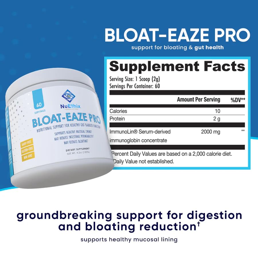 NuEthix Formulations Bloat Eaze Pro Support for Gut Barrier Function Dietary Supplement, 60 Servings - dailyvitalstore