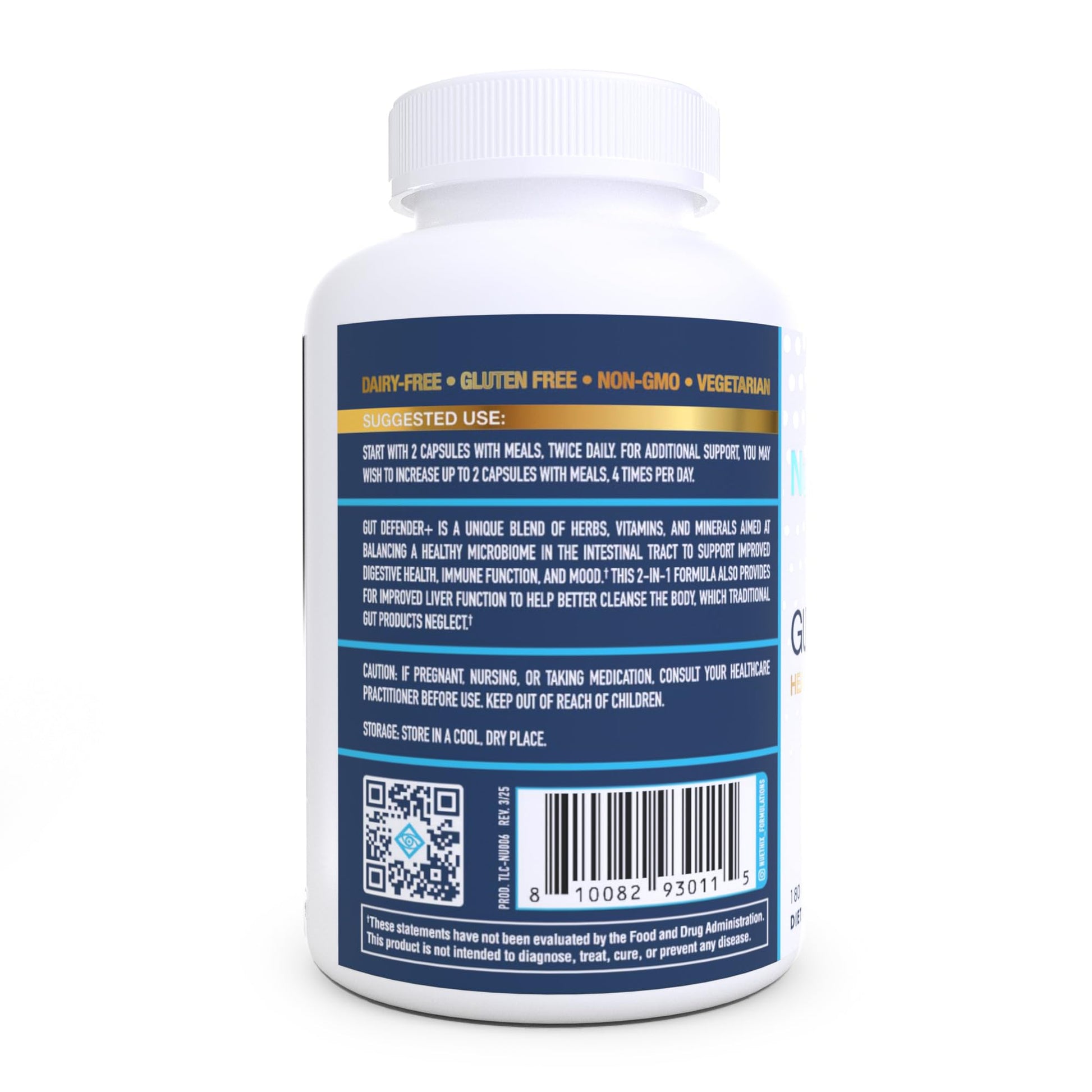 NuEthix Formulations Gut Defender+ Microbiome Balance Dietary Supplement, 180 Capsules, 90 Servings - dailyvitalstore