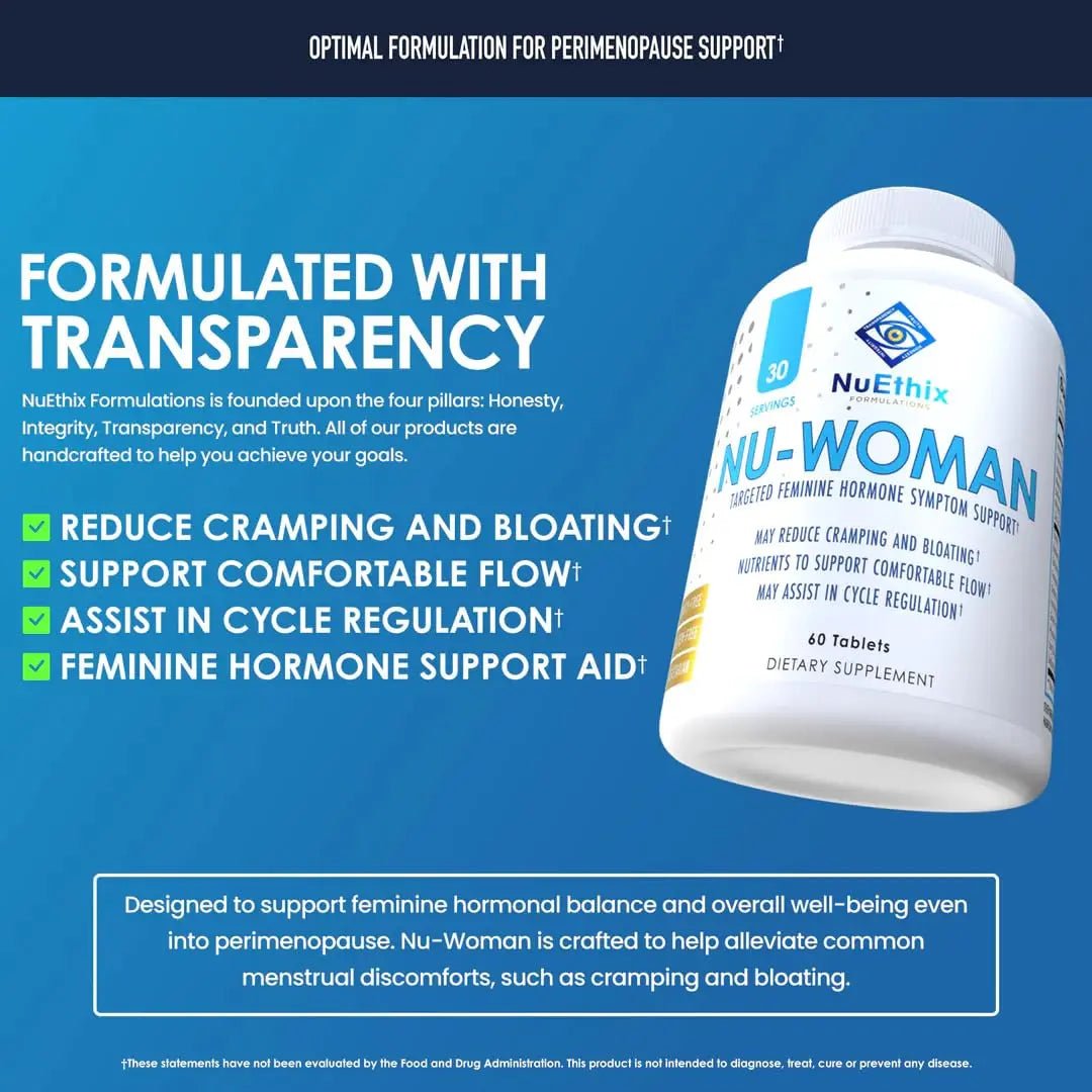 NuEthix Formulations Nu-Woman - Targeted Feminine Hormone System Support - Nutrients to Support Your Body Healing and Working The Way its Supposed to Work - 60 Tablets - dailyvitalstore