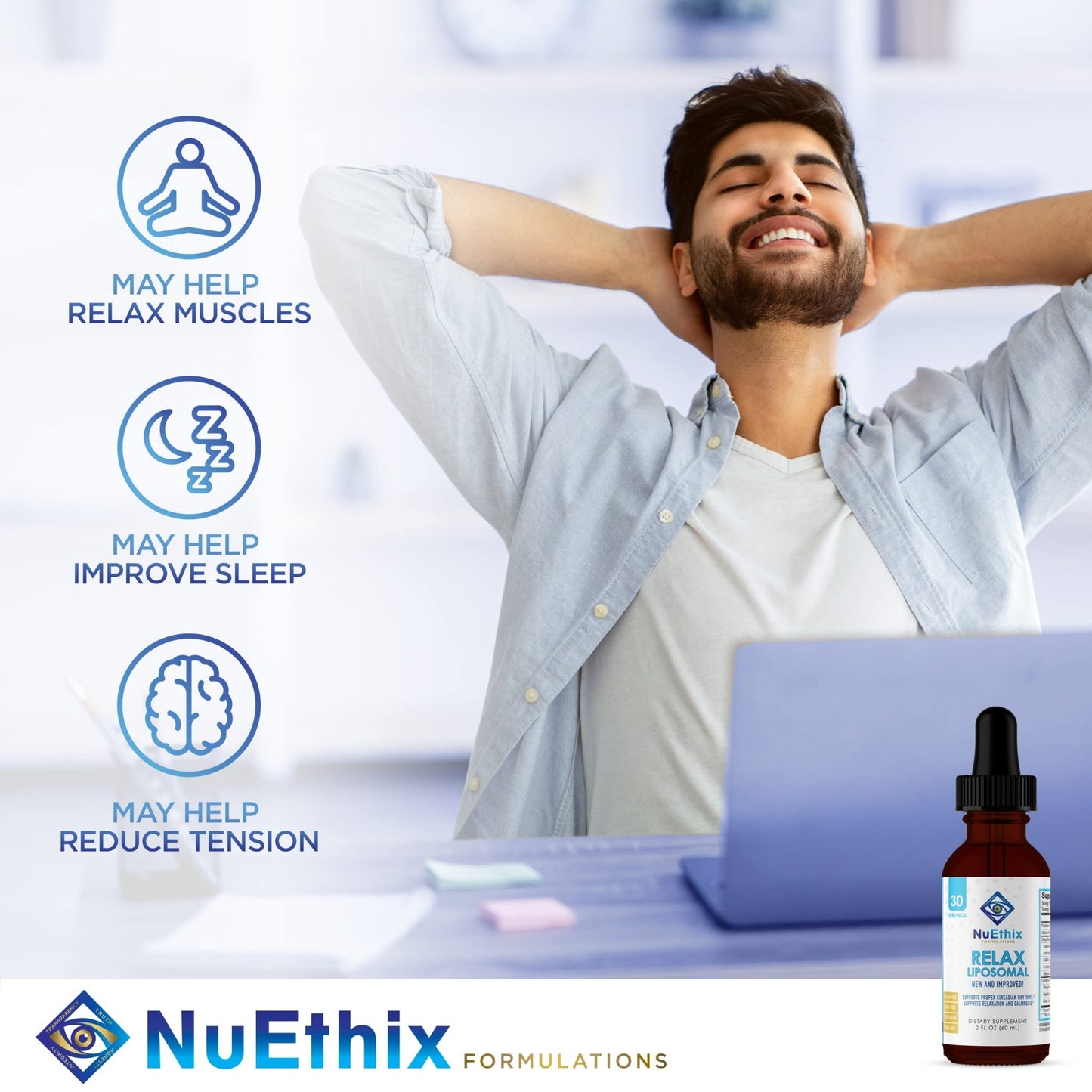 NuEthix Formulations Relaxation Supplement Bundle: Cort-Eaze Cortisol-Control Supplement, 60 Capsules, 30 Servings and Relax Liposomal, 2 Fluid Ounces, 30 Servings - dailyvitalstore