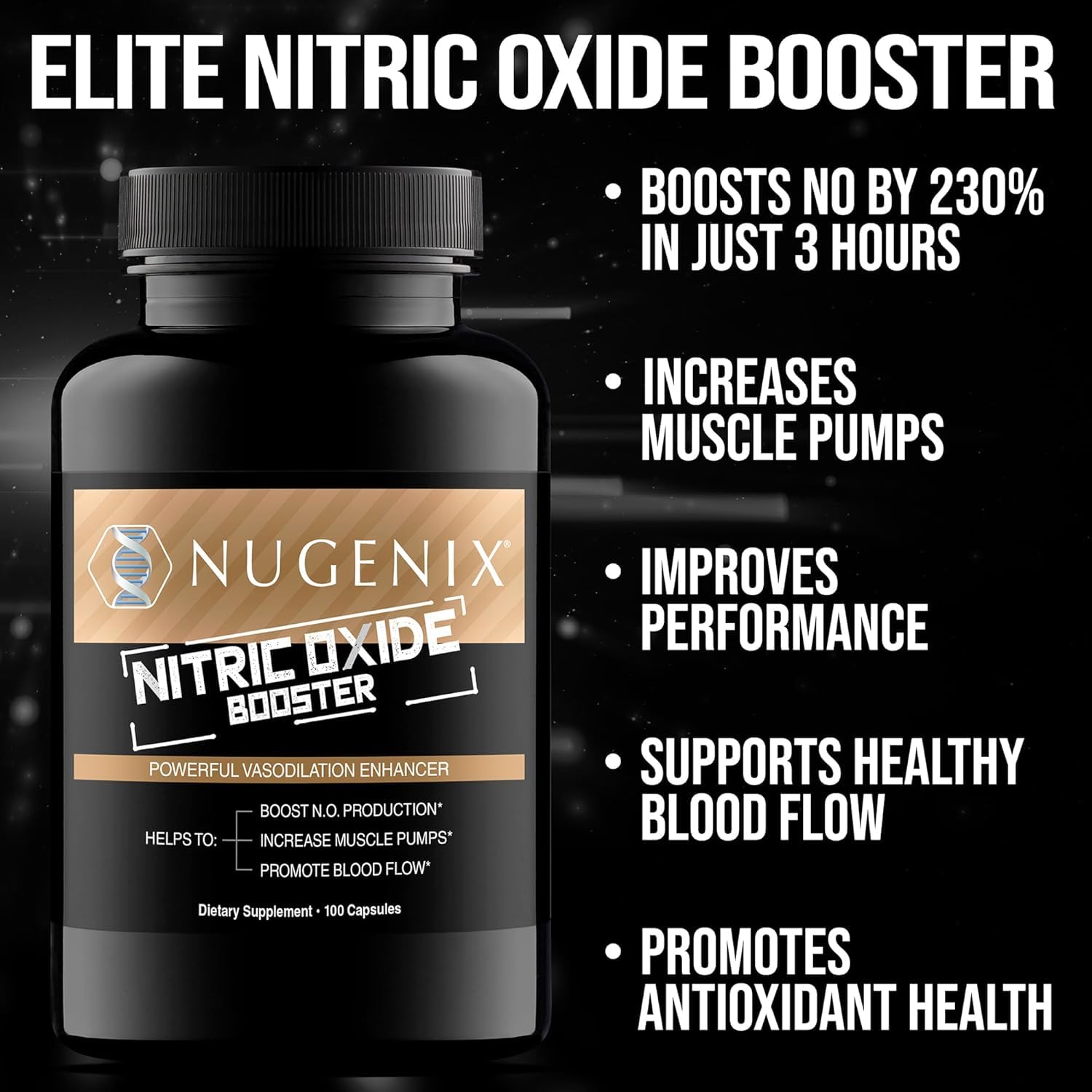 Nugenix Nitric Oxide Booster Supplement - Nitric Oxide Flow, L-Arginine, L-Citrulline, Pine Bark Extract - Vasodilator - 100 Capsules - dailyvitalstore