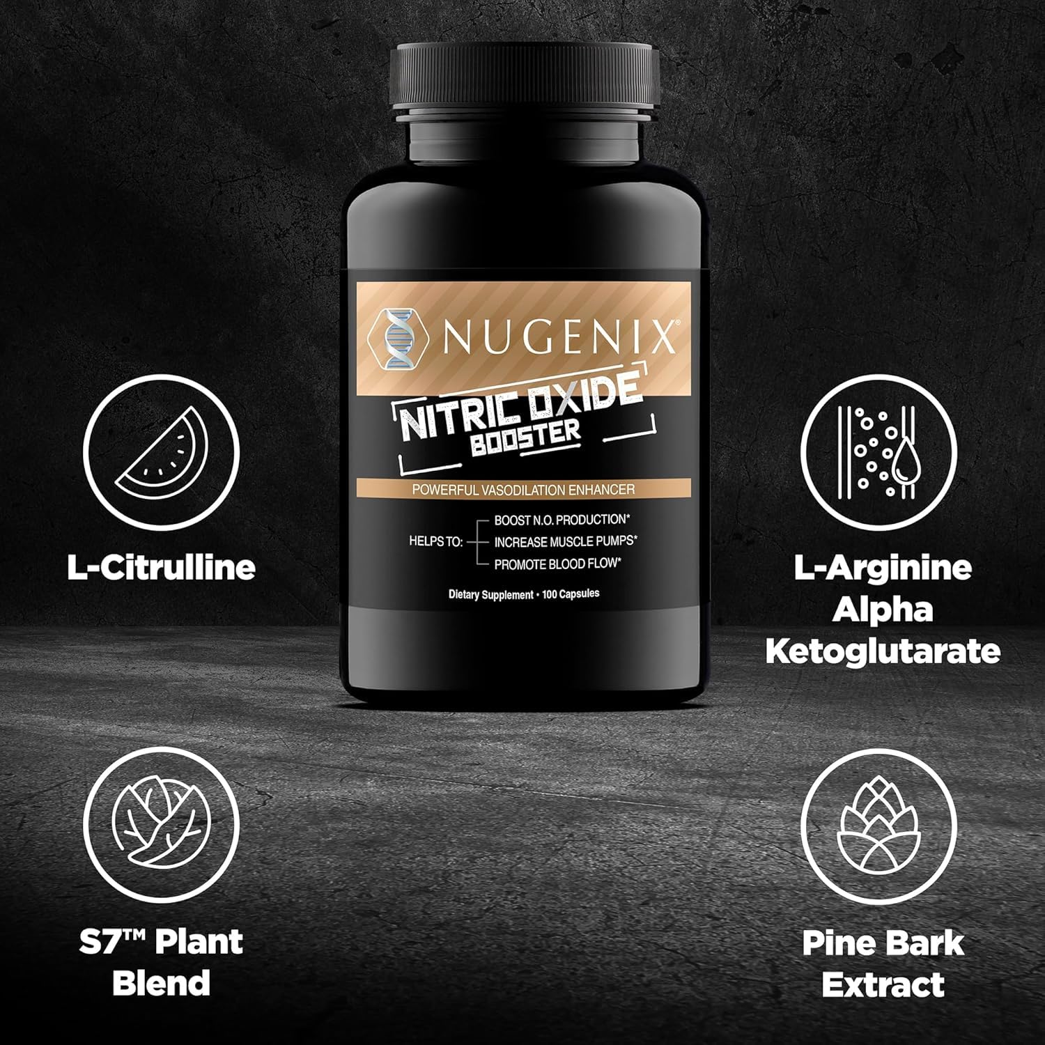 Nugenix Nitric Oxide Booster Supplement - Nitric Oxide Flow, L-Arginine, L-Citrulline, Pine Bark Extract - Vasodilator - 100 Capsules - dailyvitalstore