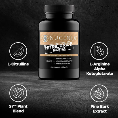 Nugenix Nitric Oxide Booster Supplement - Nitric Oxide Flow, L-Arginine, L-Citrulline, Pine Bark Extract - Vasodilator - 100 Capsules - dailyvitalstore