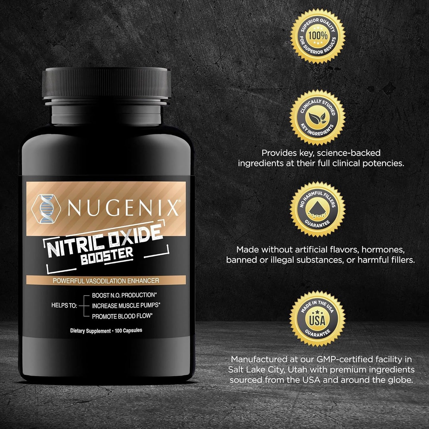 Nugenix Nitric Oxide Booster Supplement - Nitric Oxide Flow, L-Arginine, L-Citrulline, Pine Bark Extract - Vasodilator - 100 Capsules - dailyvitalstore