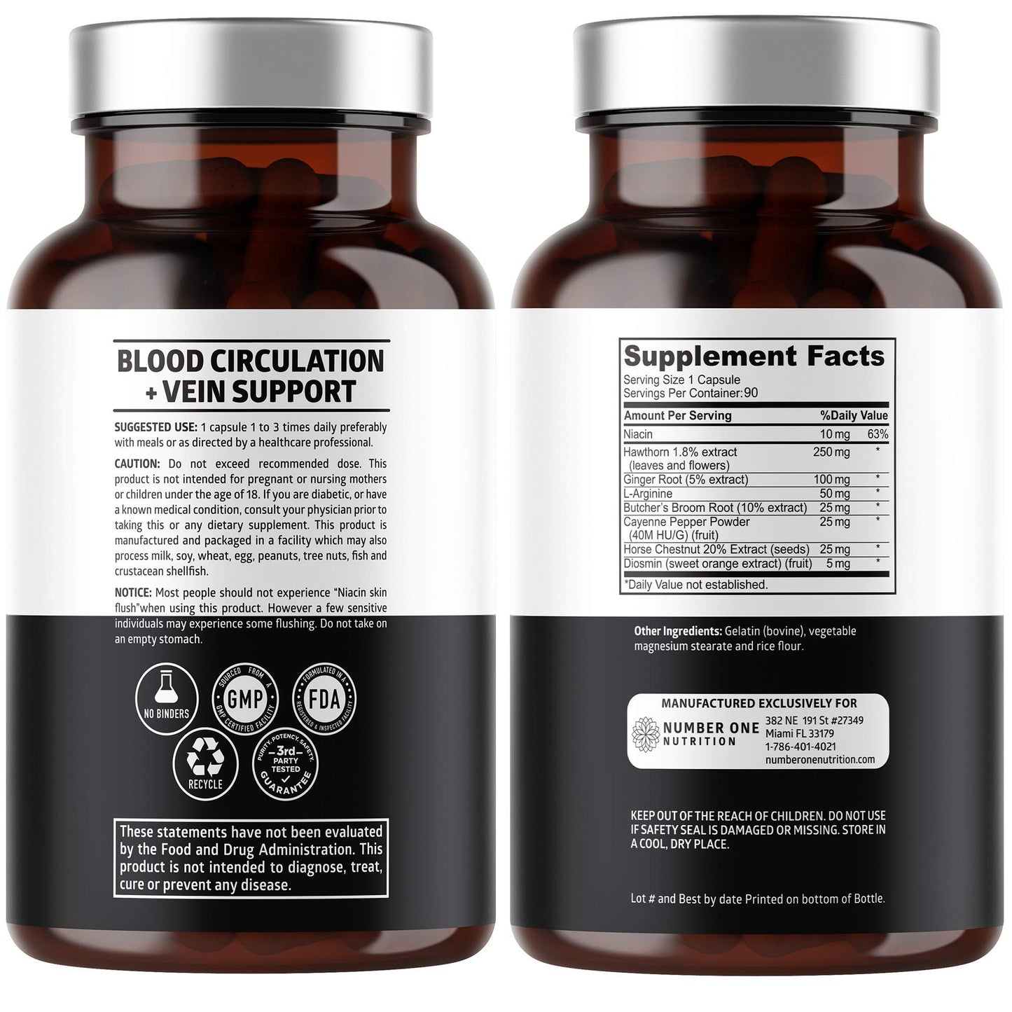 Number One Nutrition Premium Blood Circulation Supplement for Women and Men [8 Powerful Herbs & Vitamins] All Natural Blood Flow Supplement with Hawthorn, Butchers Broom and Cayenne Pepper, 90 Caps - dailyvitalstore