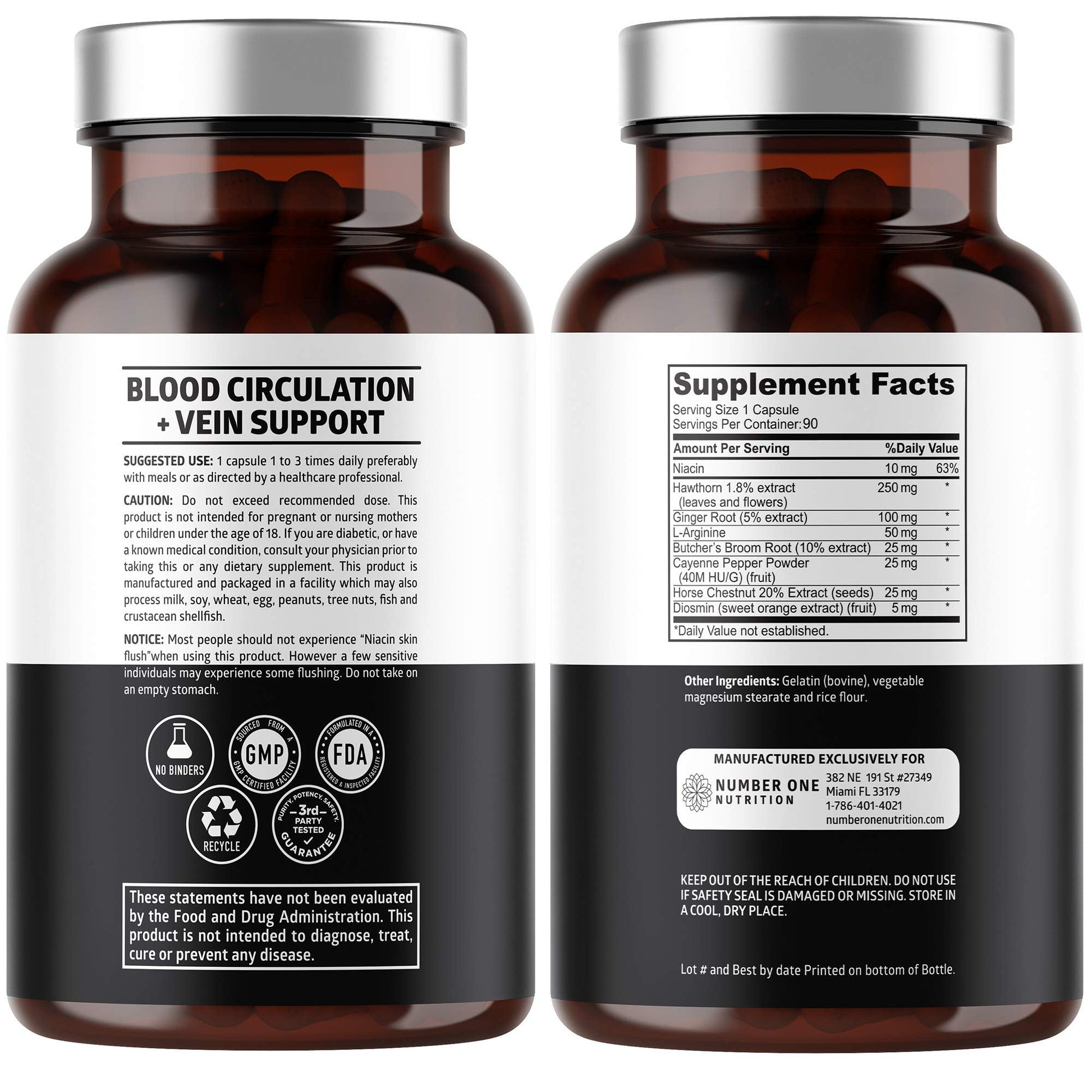 Number One Nutrition Premium Blood Circulation Supplement for Women and Men [8 Powerful Herbs & Vitamins] All Natural Blood Flow Supplement with Hawthorn, Butchers Broom and Cayenne Pepper, 90 Caps - dailyvitalstore