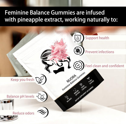nuora Feminine Balance Gummies, Vegan Hawaiian Pineapple, pH Balance, Healthy Odor, Flora and Immune Support, - dailyvitalstore