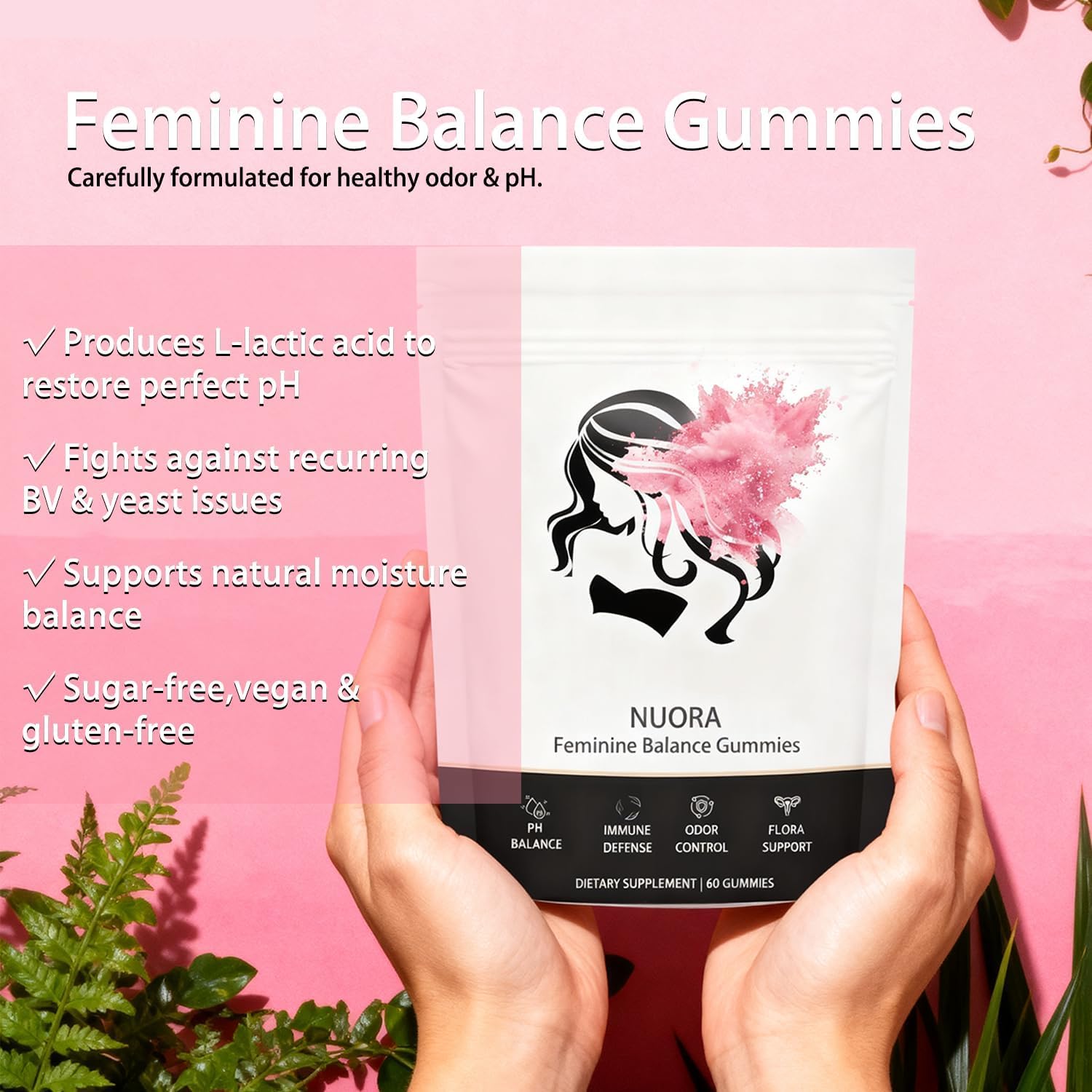 nuora Feminine Balance Gummies, Vegan Hawaiian Pineapple, pH Balance, Healthy Odor, Flora and Immune Support, - dailyvitalstore