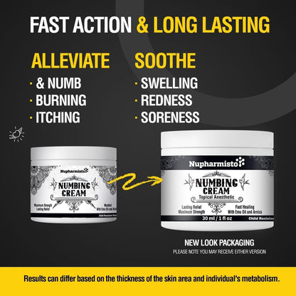Nupharmisto Numbing Cream Maximum Strength : Long Lasting Numbing Cream with 5X Numbing - Emu Oil and Arnica 30 ml / 1 fl oz - dailyvitalstore