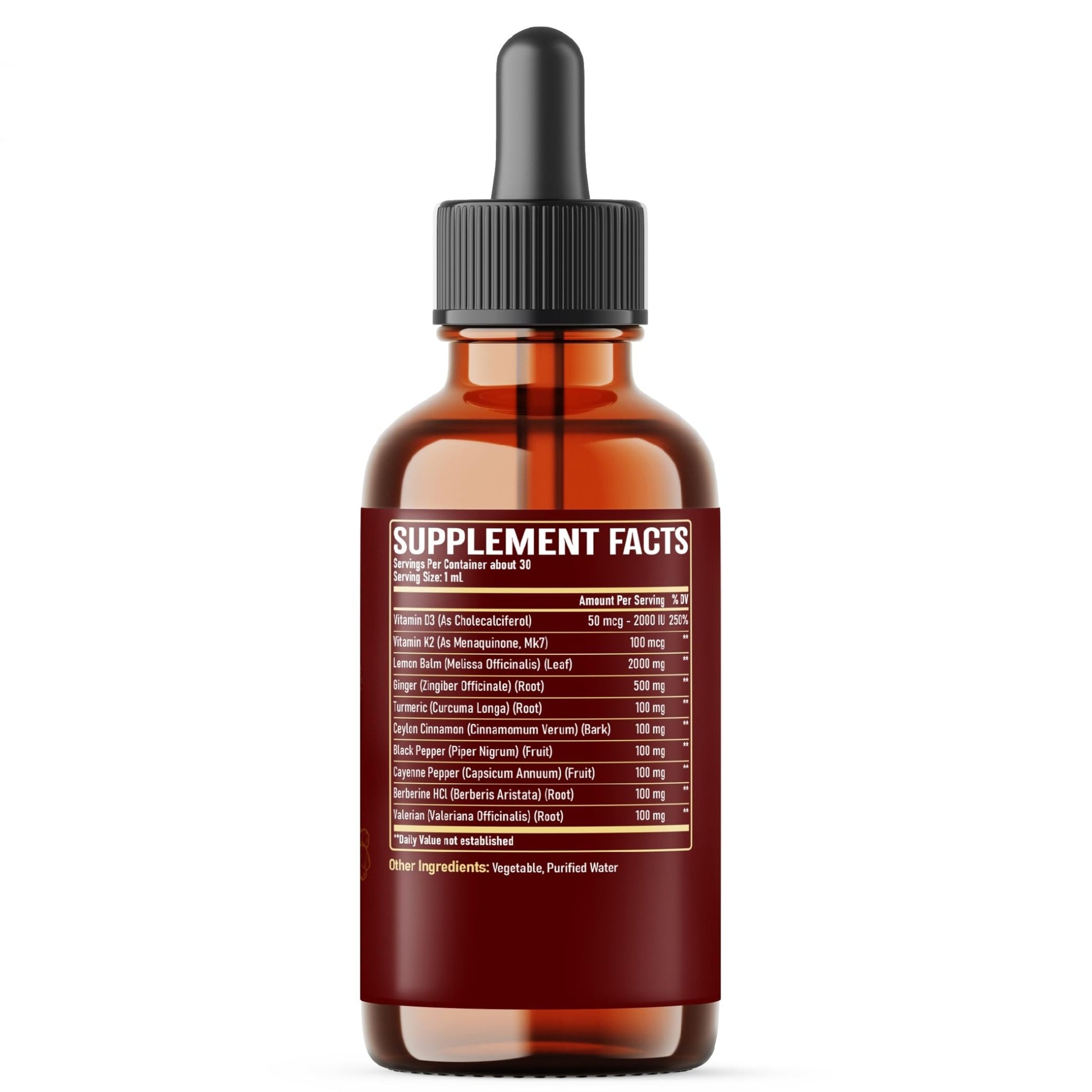 NUQIIT 10in1 Lemon Balm Tincture Blend Includes Vitamin D3, Vitamin K2, Lemon Balm, Ginger, Turmeric, Ceylon Cinnamon and More - 1 FL Oz - 60 Day Supply - dailyvitalstore