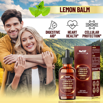 NUQIIT 10in1 Lemon Balm Tincture Blend Includes Vitamin D3, Vitamin K2, Lemon Balm, Ginger, Turmeric, Ceylon Cinnamon and More - 1 FL Oz - 60 Day Supply - dailyvitalstore