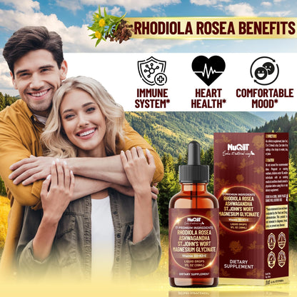 NUQIIT 17in1 Rhodiola Rosea Liquid Drops Tincture w/Ashwagandha Magnesium, L-Theanine. Ultra Rhodiola Cortisol Supplement, Rhodiola Root for Mood, Energy - 1 FL Oz - 60 Day Supply - dailyvitalstore