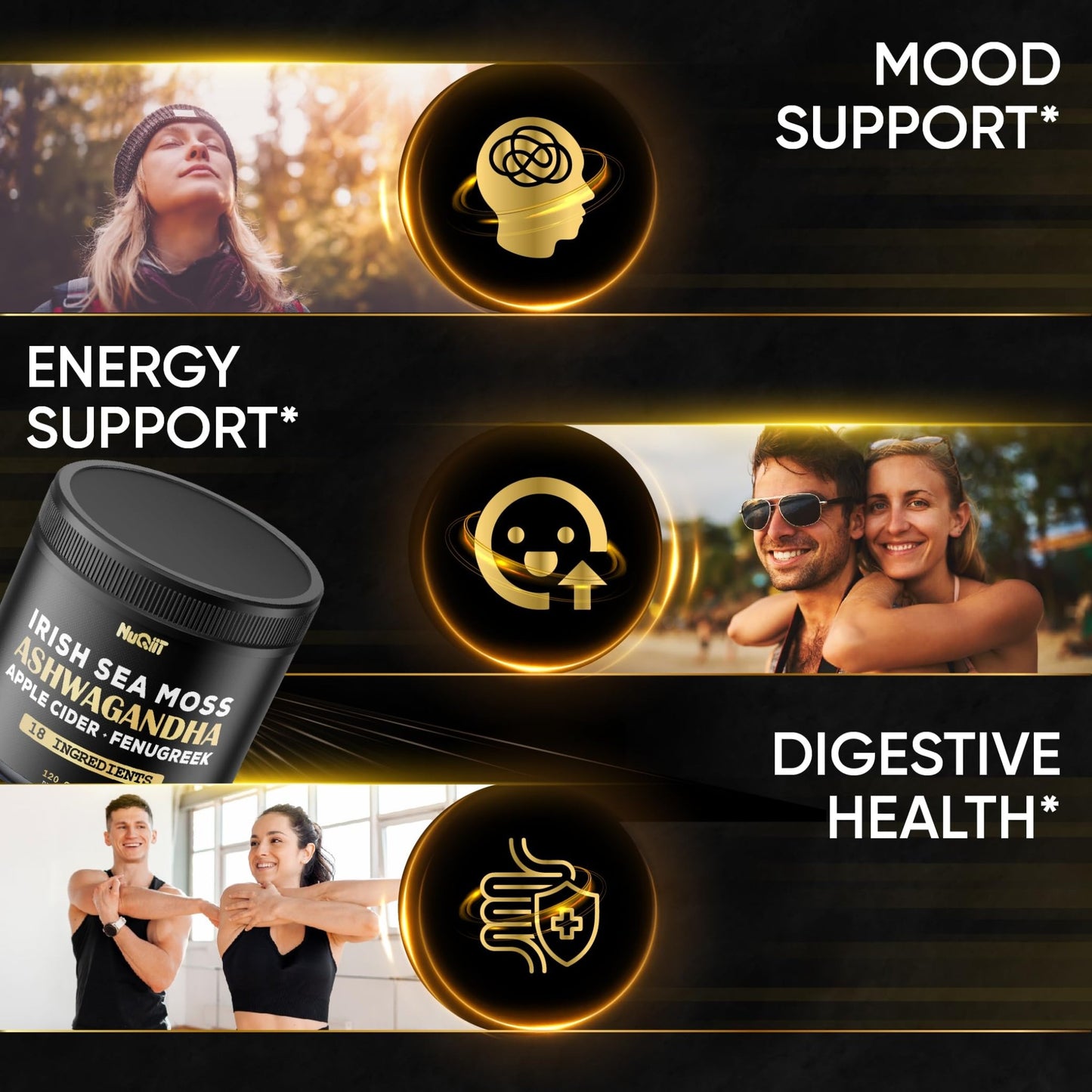 NUQIIT Organic Ashwangdha Capsules 15000mg Irish Sea Moss Apple Cider Vinegar & More - Support Brain Health, Strength & Immune System - 120 Vegan Capsules - dailyvitalstore