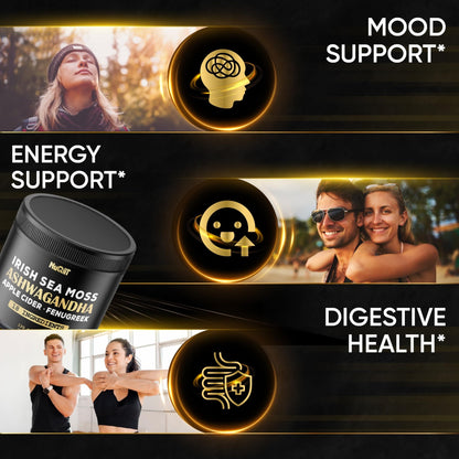 NUQIIT Organic Ashwangdha Capsules 15000mg Irish Sea Moss Apple Cider Vinegar & More - Support Brain Health, Strength & Immune System - 120 Vegan Capsules - dailyvitalstore