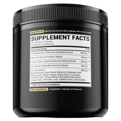 NUQIIT Organic Ashwangdha Capsules 15000mg Irish Sea Moss Apple Cider Vinegar & More - Support Brain Health, Strength & Immune System - 120 Vegan Capsules - dailyvitalstore