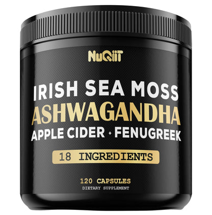 NUQIIT Organic Ashwangdha Capsules 15000mg Irish Sea Moss Apple Cider Vinegar & More - Support Brain Health, Strength & Immune System - 120 Vegan Capsules - dailyvitalstore