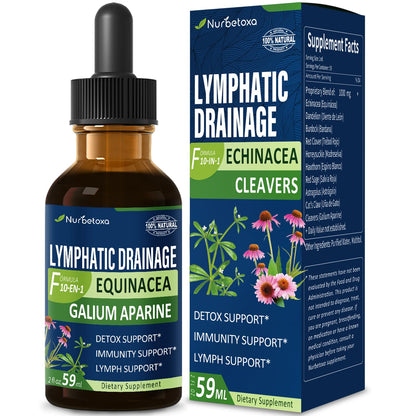 Nurbetoxa Cleavers Lymphatic Drainage Drops for Lymph System Detox Cleanse, Lymphedema Support Supplement Formula w/Echinacea, Cat’s Claw, Red Clover Extract Tincture, Use with Lymph Massage Tool. 2oz - dailyvitalstore
