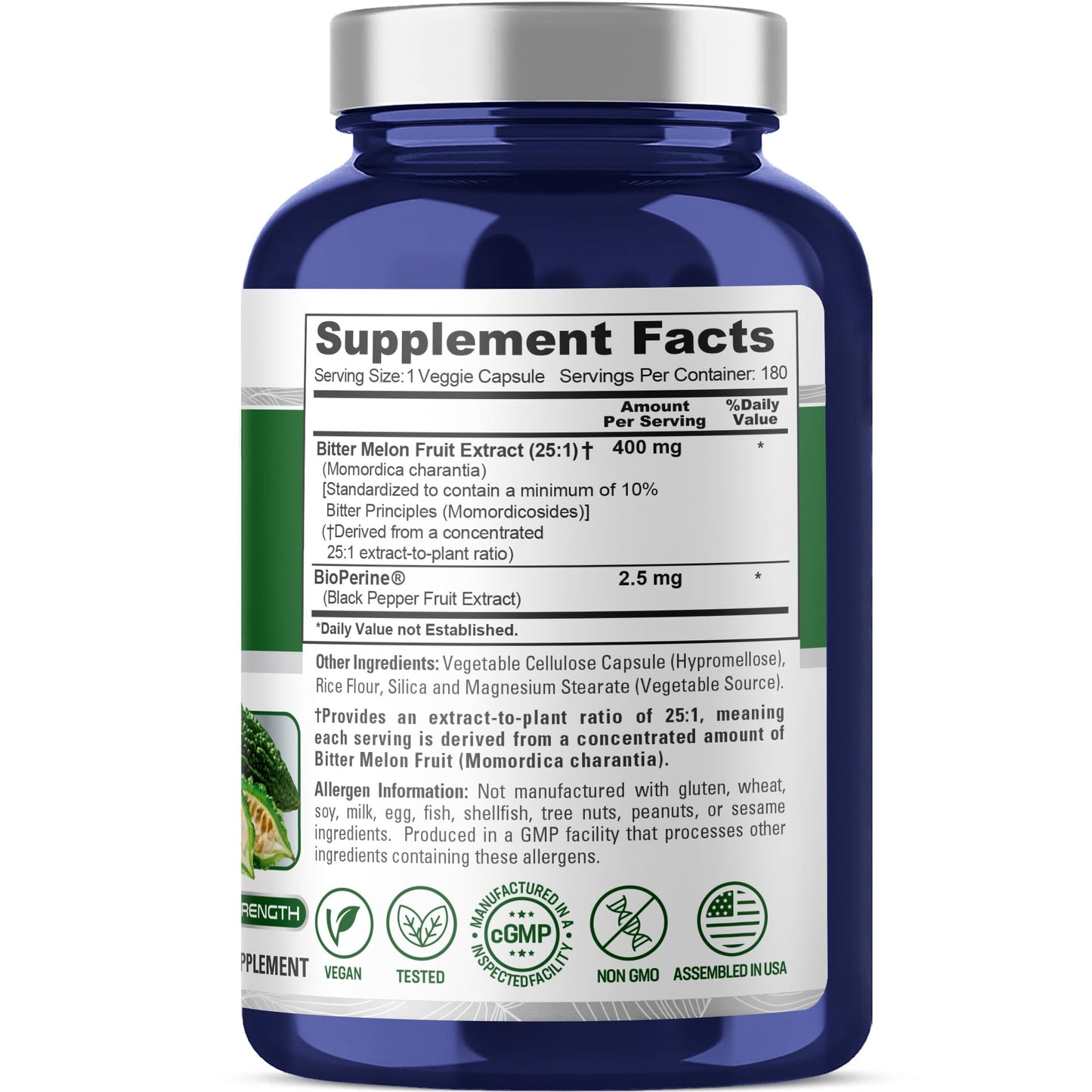 NusaPure Bitter Melon, 400 mg, 180 Veg Caps (Non-GMO, Vegan) - dailyvitalstore