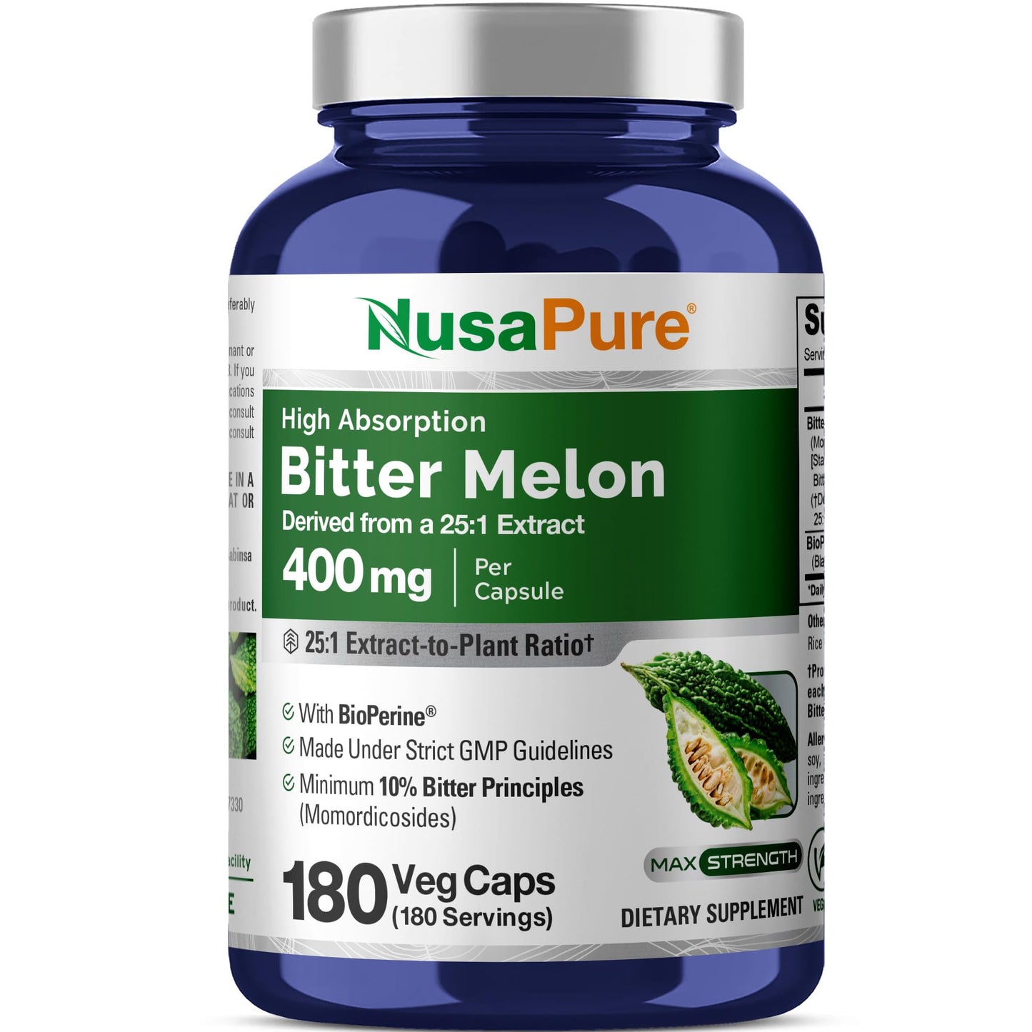 NusaPure Bitter Melon, 400 mg, 180 Veg Caps (Non-GMO, Vegan) - dailyvitalstore