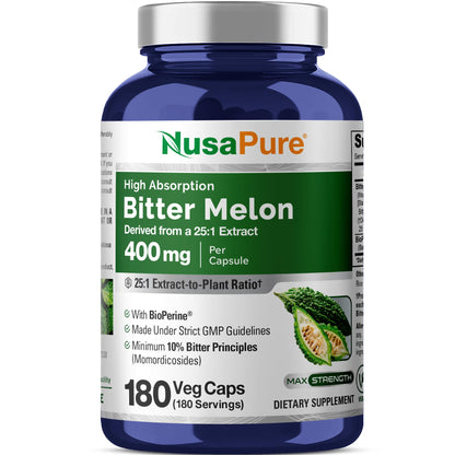 NusaPure Bitter Melon, 400 mg, 180 Veg Caps (Non-GMO, Vegan) - dailyvitalstore