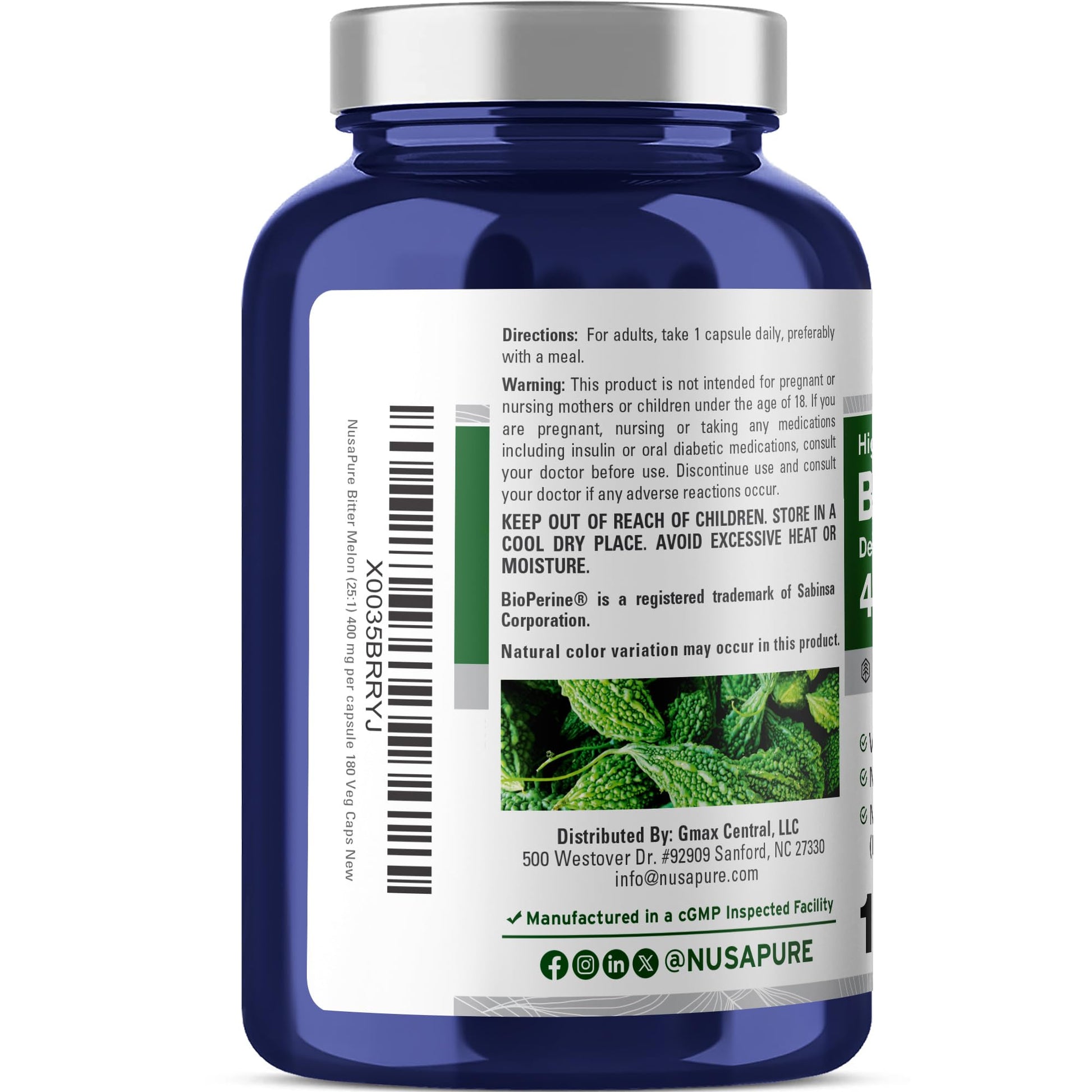 NusaPure Bitter Melon, 400 mg, 180 Veg Caps (Non-GMO, Vegan) - dailyvitalstore