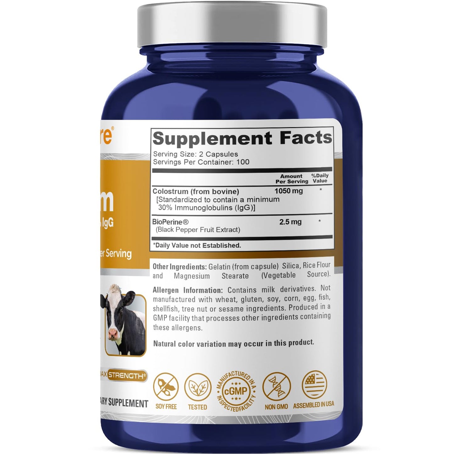 NusaPure Colostrum 1050mg 30% IgG 200 capsules (Non-GMO, Soyfree) Bioperine - dailyvitalstore