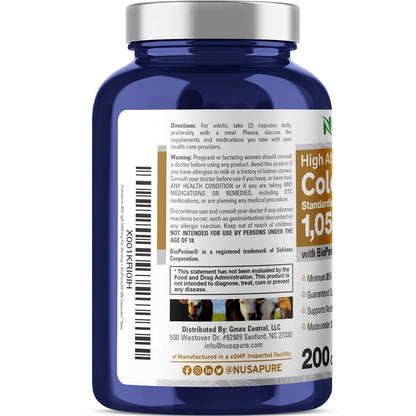 NusaPure Colostrum 1050mg 30% IgG 200 capsules (Non-GMO, Soyfree) Bioperine - dailyvitalstore