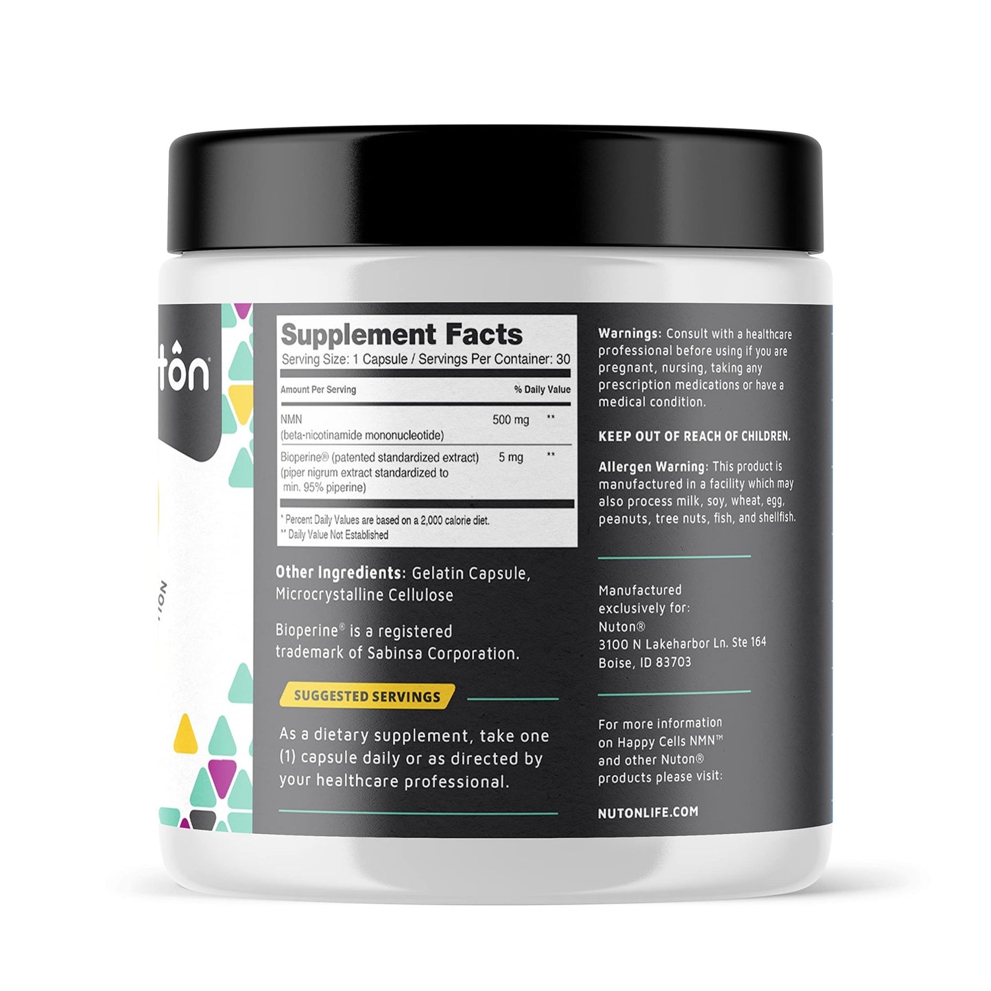 Nuton Happy Cells - NMN Supplement with Bioperine for Healthy Aging & Cellular Repair - NAD+ Supplement - Protects DNA, Promotes Skin Health & Brain Function - dailyvitalstore