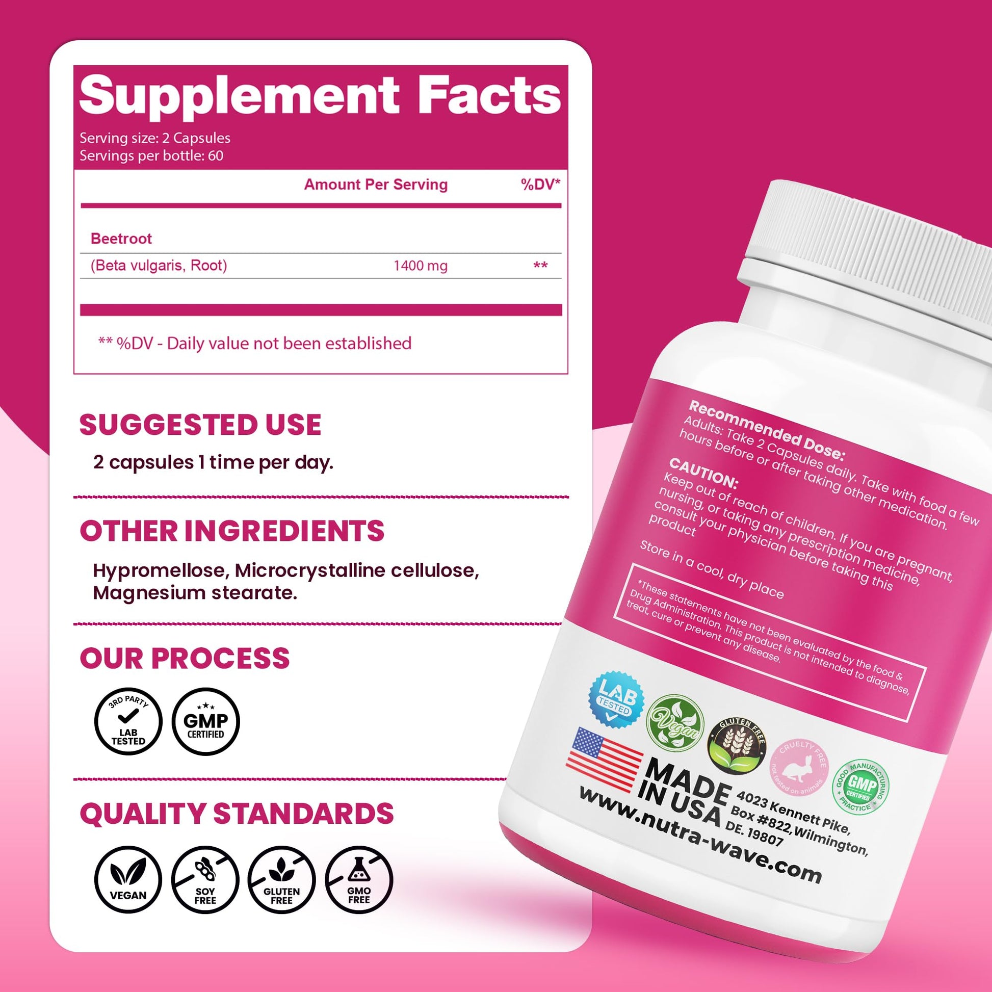 Nutra Wave 1400mg Organic Beet Root Capsules Per Serving – Nitric Oxide Booster for Men – Supports Blood Pressure, Energy, Circulation & Heart Health – Non-GMO, Vegan – 120 Capsules / 60 Day Supply - dailyvitalstore