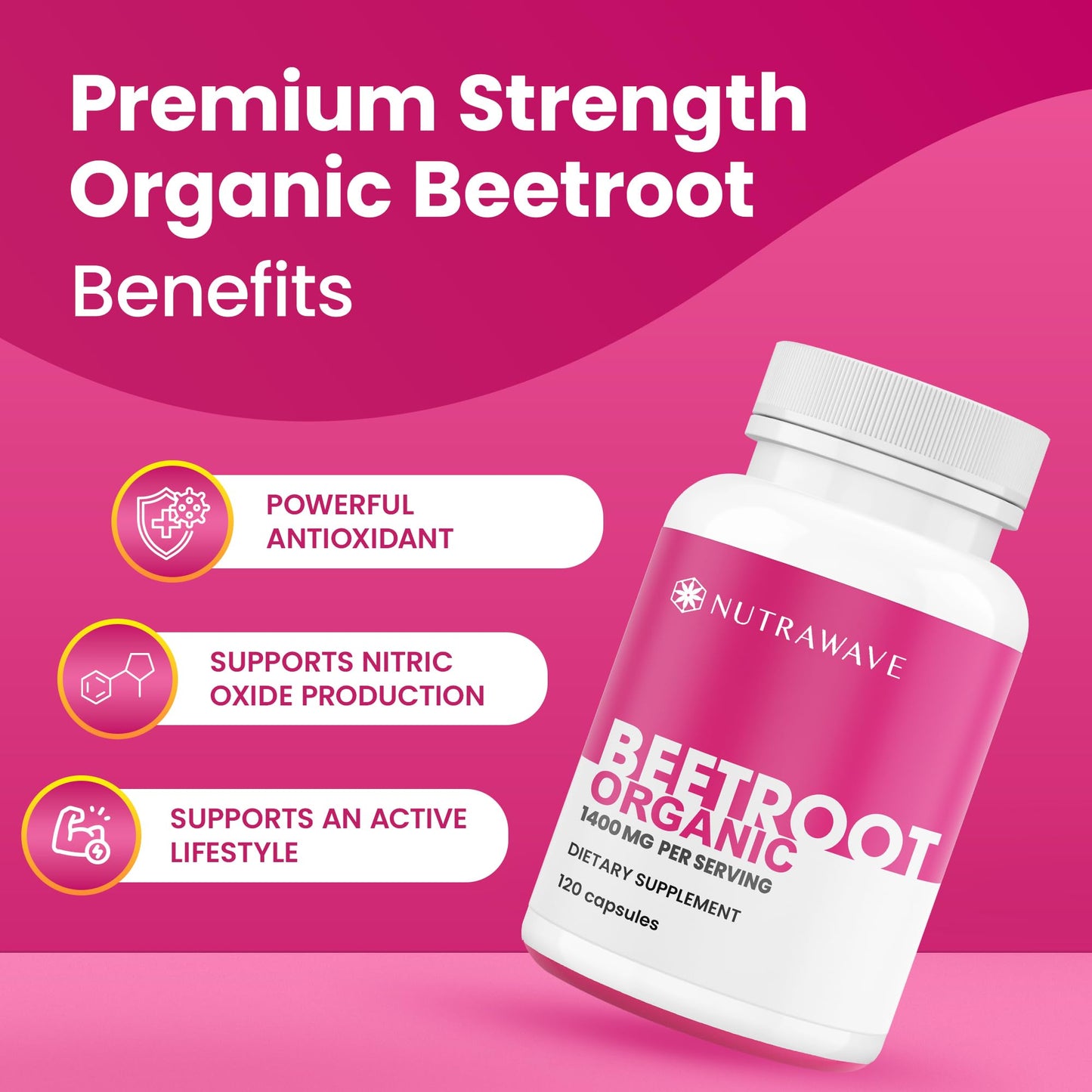 Nutra Wave 1400mg Organic Beet Root Capsules Per Serving – Nitric Oxide Booster for Men – Supports Blood Pressure, Energy, Circulation & Heart Health – Non-GMO, Vegan – 120 Capsules / 60 Day Supply - dailyvitalstore
