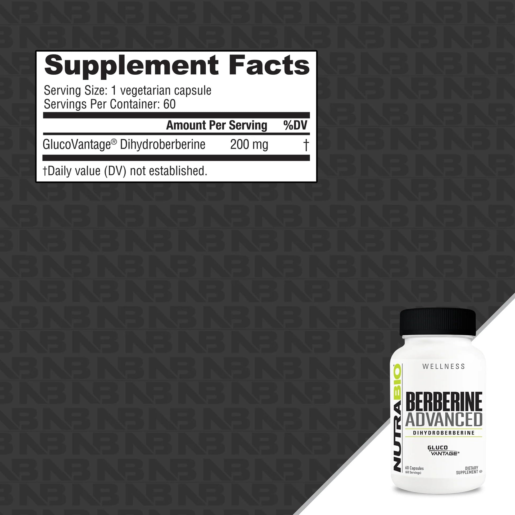 NutraBio Berberine Advanced Supplement (Dihydroberberine), 200 mg - Provides Advanced Absorption Carbohydrate Tolerance Support, 60 Caps - dailyvitalstore