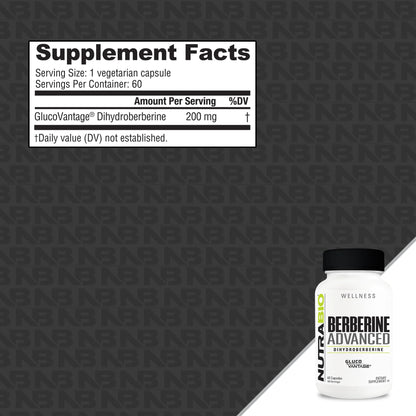 NutraBio Berberine Advanced Supplement (Dihydroberberine), 200 mg - Provides Advanced Absorption Carbohydrate Tolerance Support, 60 Caps - dailyvitalstore